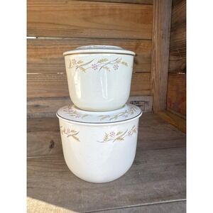 2-VINTAGE UNIVERSAL BALLERINA HARVEST REFRIGERATOR‎ DISH WITH LIDS, LARGE/SMALL